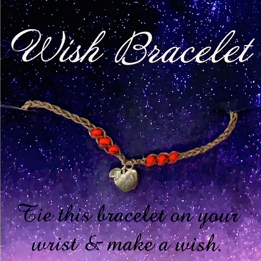 Wish Bracelet with Red Beads and Silver Apple Charm